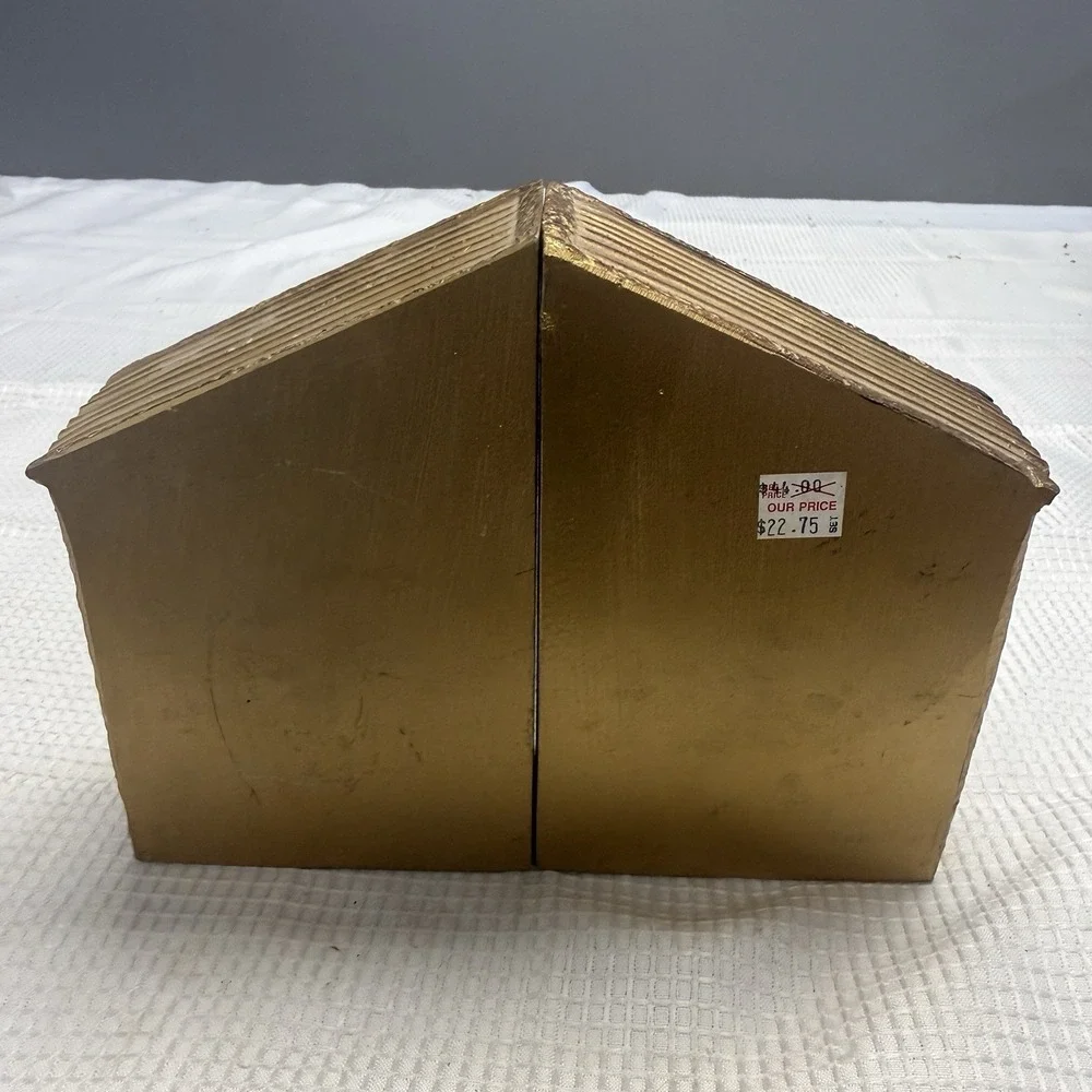 Vintage Gold Neoclassical Greek Temple Architecture Golf Club Ball Bookends Pair